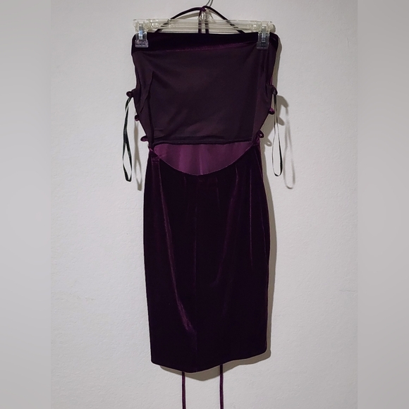B Darlin Strapped Back Tied Deep Plum Dress Size 3/4 With Front Slit - Picture 2 of 8